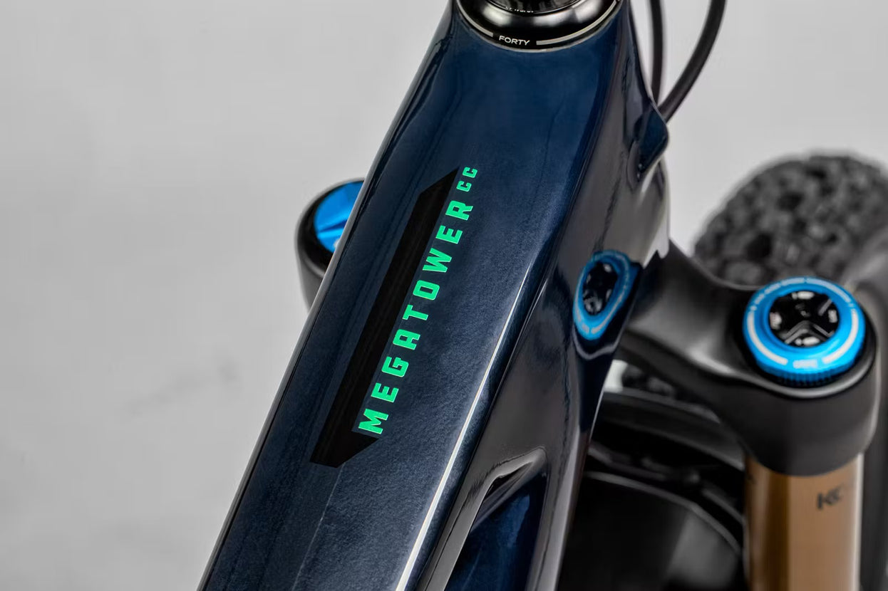 The top tube decal of a Santa Cruz Megatower