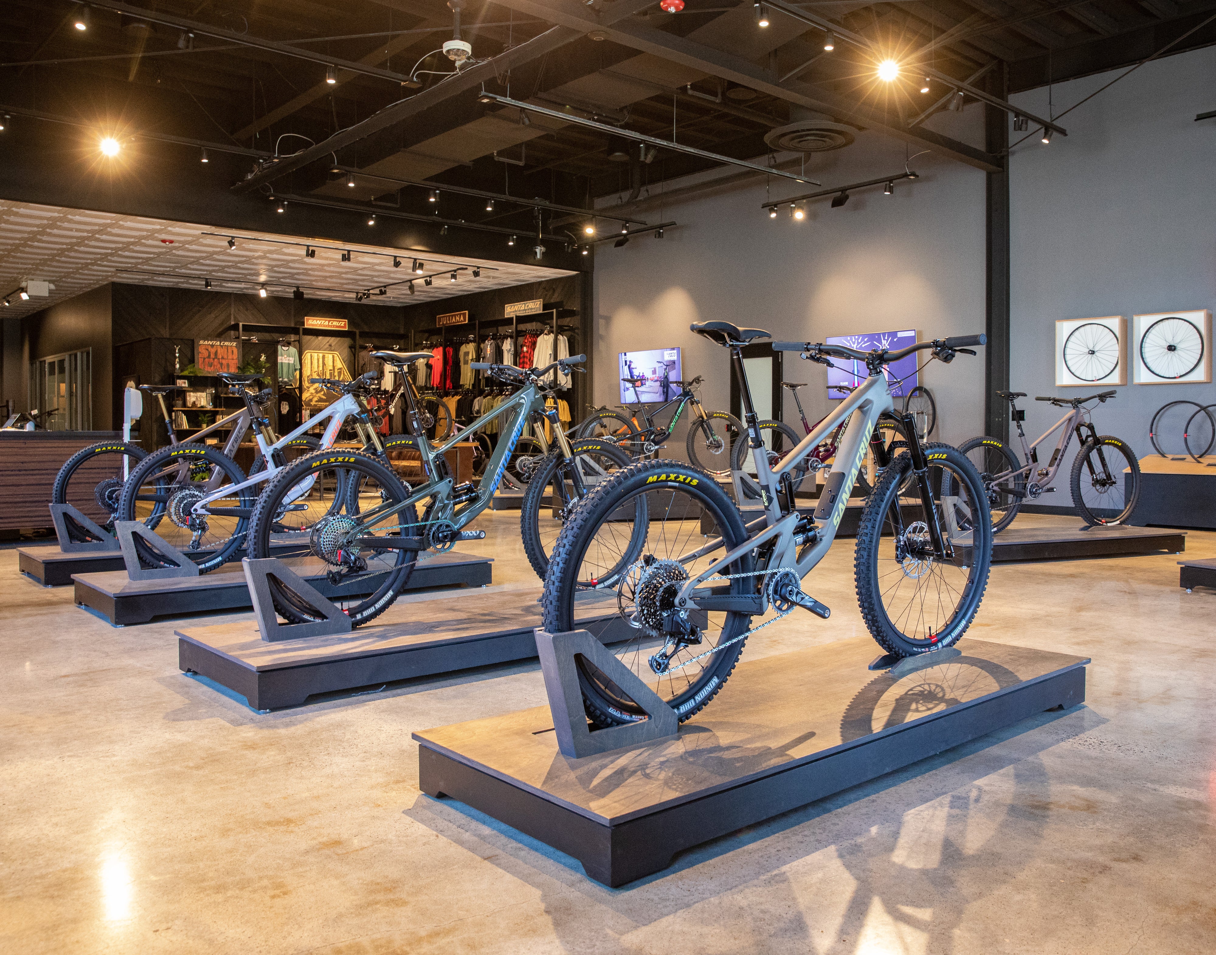 Santa Cruz bikes in the showroom at company headquarters